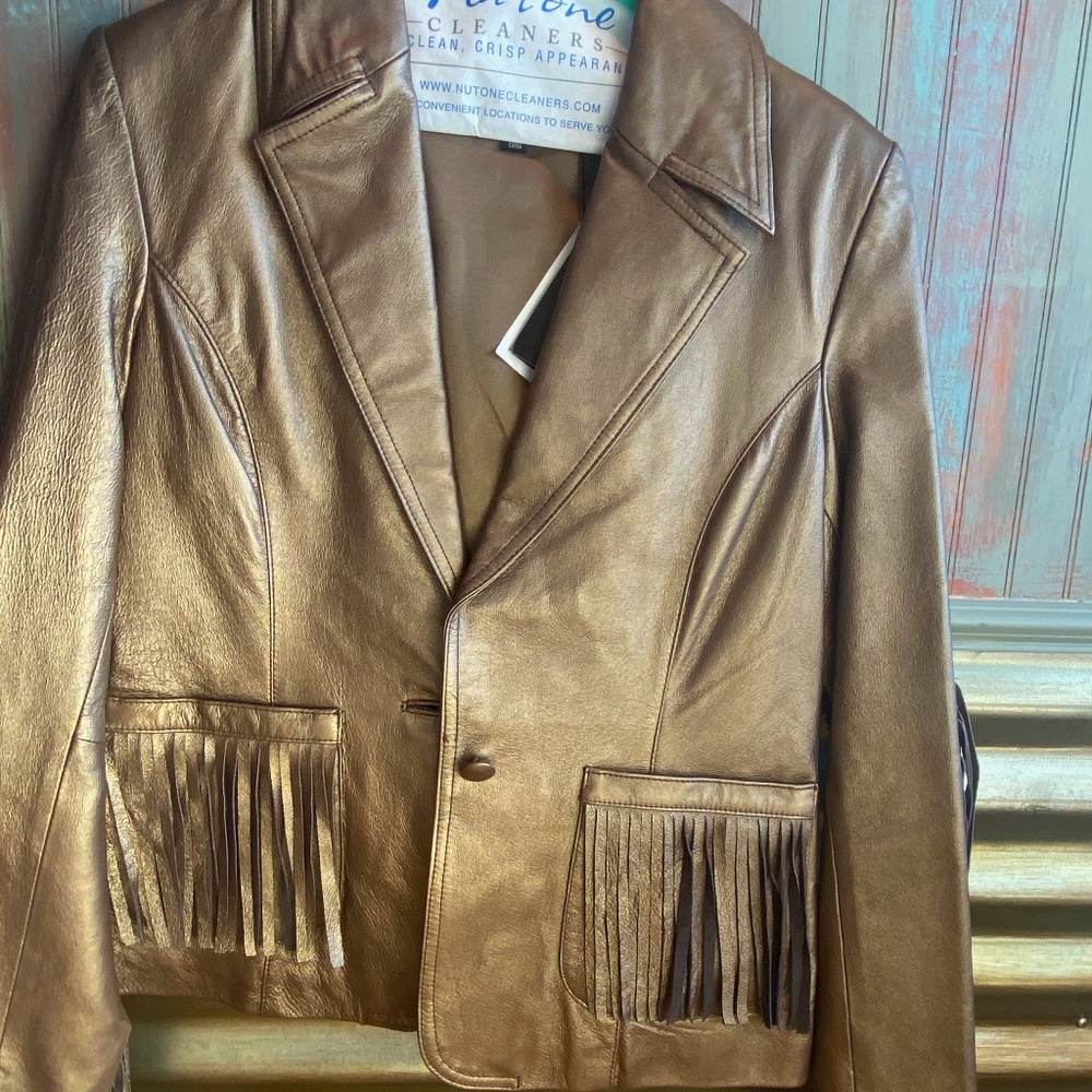 Metallic Fringe Leather Jacket